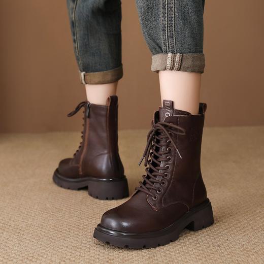 FR 85267马丁靴复古加绒保暖粗跟英伦风中筒靴 商品图3