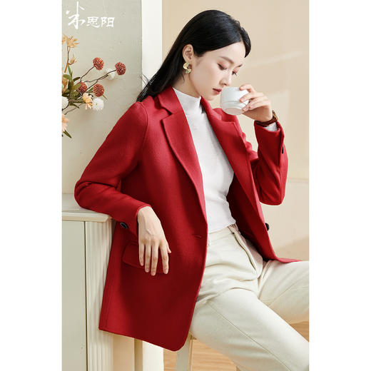 米思阳2025冬新款优雅通勤新年喜庆一粒扣羊毛西装毛呢外套女2058 商品图0