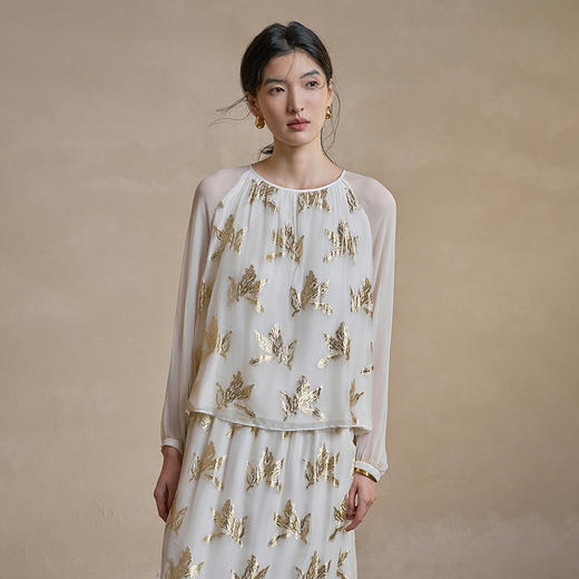 【林栖设计小店】花影鎏光|真丝衫剪花绡薄纱设计感2026早春新款上衣女1961130 商品图1