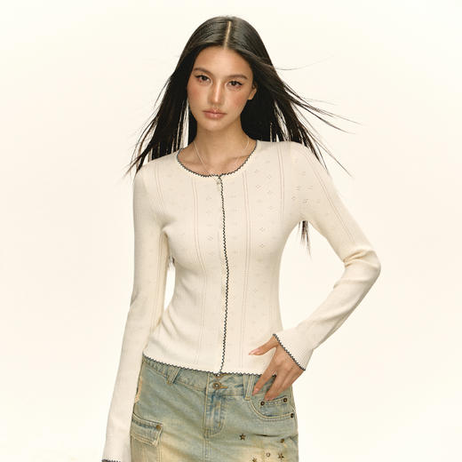 Ariseism 美式复古设计感圆领针织开衫女秋冬新款内搭修身上衣 商品图2