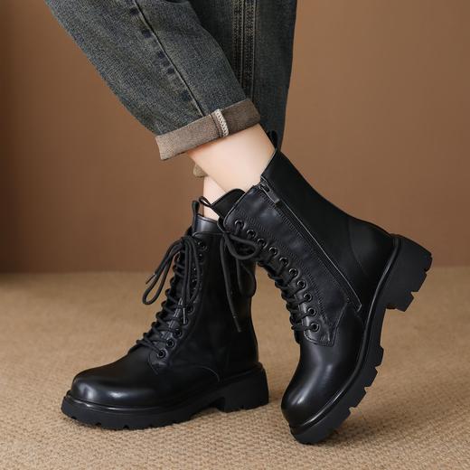 FR 85267马丁靴复古加绒保暖粗跟英伦风中筒靴 商品图0