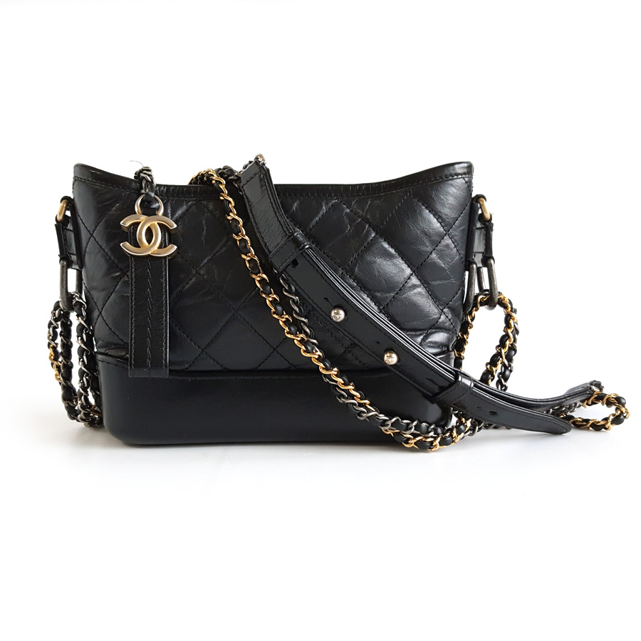 【95新】CHANEL香奈儿流浪包A91810Y6147794305小号黑金菱格纹流浪包单肩斜挎包女士 071225AK10