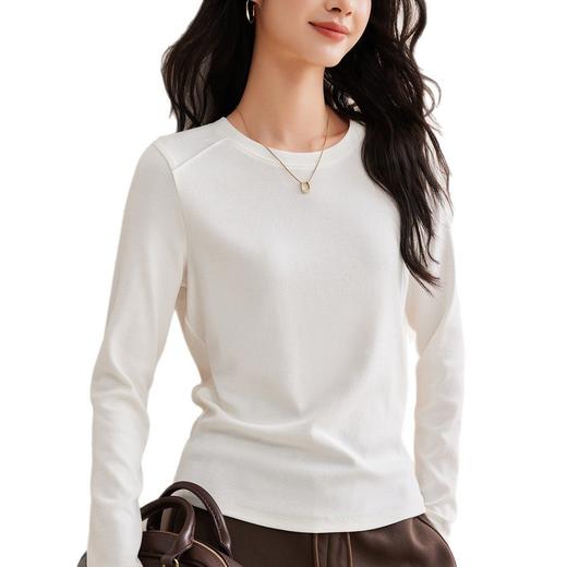 「自j」全新升级【铂金会员128/天猫169/差价41】(21609)洛诗琳正肩分割线设计T恤2026早春圆领弹力显瘦打底上衣女 商品图4