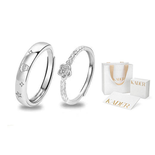 KADER卡蒂罗 小王子和玫瑰对戒 S925银开口可调节一对 个性可爱情侣戒指 银白色 爱与玫瑰对戒情侣款戒指 商品图0