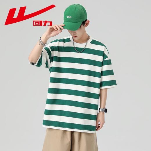 回力条纹t恤男短袖新款潮流男士宽松半袖美式圆领短袖男夏季 商品图0