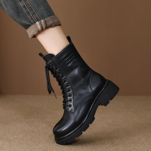 FR 85267马丁靴复古加绒保暖粗跟英伦风中筒靴 商品图2