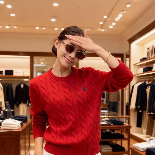 𝐑𝐋拉夫招财红一见钟情圆领开衫拧花百搭毛衫 商品图7