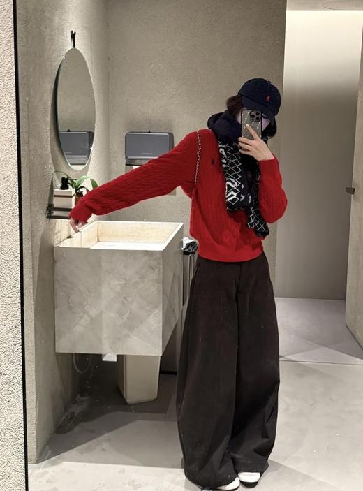 𝐑𝐋拉夫招财红一见钟情圆领开衫拧花百搭毛衫 商品图3