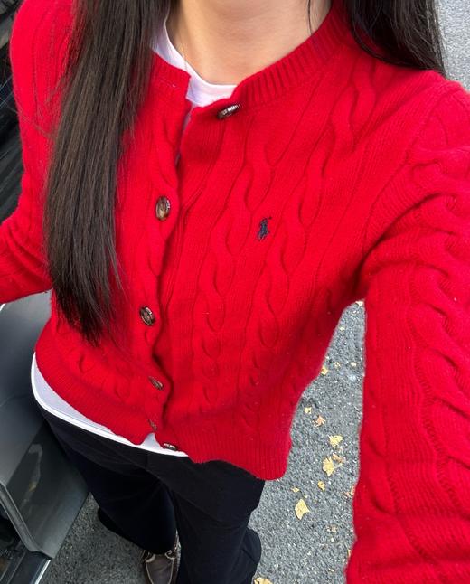 𝐑𝐋拉夫招财红一见钟情圆领开衫拧花百搭毛衫 商品图11