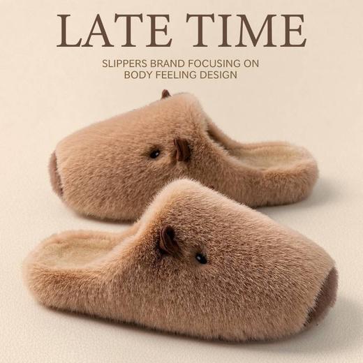 【卡皮巴拉棉拖鞋】2026新款秋冬季室内家居毛毛鞋 男款女款加绒保暖防滑情侣鞋 商品图0