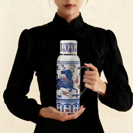 FXQ【天马奔腾保暖壶】天驹八宝陶瓷内胆焖壶 机械测温塞  陶瓷内胆  独立茶仓过滤网  360°倒水不挑角度 大容量保温杯中式礼盒装 商品图5