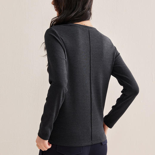 「自j」全新升级【铂金会员128/天猫169/差价41】(21609)洛诗琳正肩分割线设计T恤2026早春圆领弹力显瘦打底上衣女 商品图3