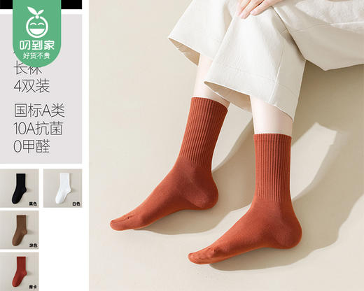 【预售-12月24日配送】袜尖尖长绒棉女士中长袜（混色）/4双（均码，适合35-40码）赠女款长袜随机1双 商品图2