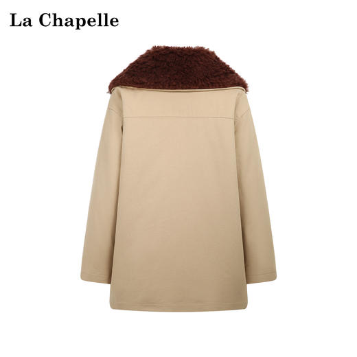 天猫同步【杨幂同款】拉夏贝尔/La Chapelle毛毛翻领翻盖口袋外套女加厚保暖设计感派克服冬季新款 商品图9