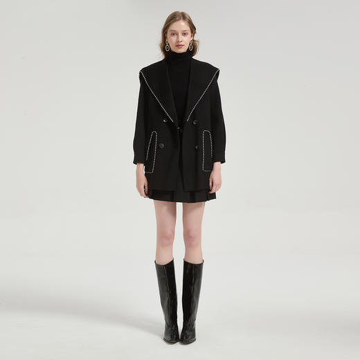 QH972斯尔丽2025秋冬新款高级感气质手工撞色大领一手长羊毛大衣外 商品图3