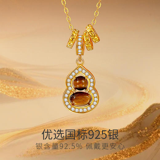 Winy S925 银镀金虎佑福禄项链 木变石虎眼石 + 合成立方氧化锆 带证书国风吉祥锁骨链 商品图3