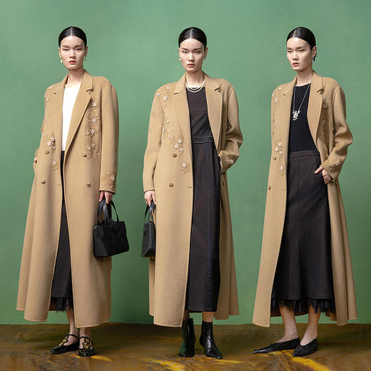 【林栖设计小店】【林栖作品】绵羊毛双面呢手工钉花蕾丝2025秋季新款大衣1953112 商品图2