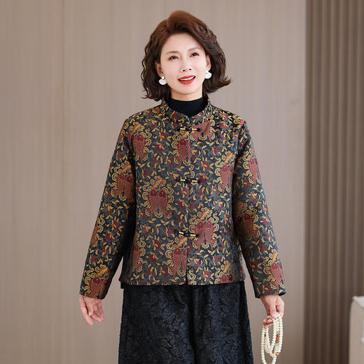 2025秋冬新款中年妈妈复古盘扣长袖宽松加厚外套阔腿裤两件套 商品图2