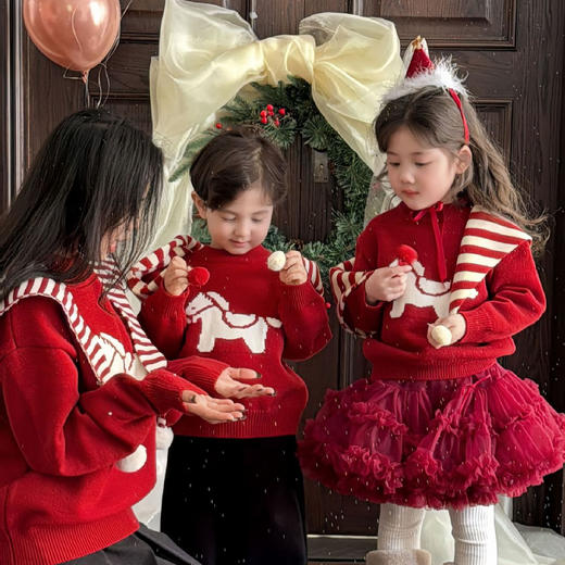 儿童毛衣两件套兄妹马上有钱冬季新款针织衫圣诞百搭新年姐弟上衣 商品图2
