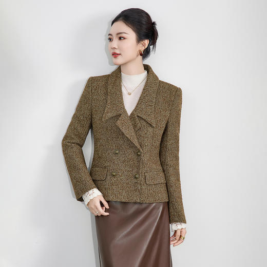 WL 2516309 高雅毛呢知性轻熟复古细纹设计感外套 商品图0