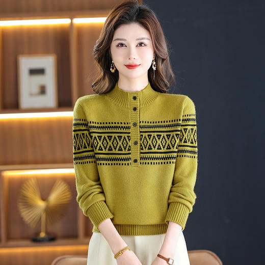 QQ790针织衫提花纽扣毛衣女秋冬季2025年新款慵懒风内搭厚上衣打底衫 商品图3