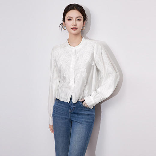 「高货wl」全新升级【铂金会员275/天猫369/差价94】(01922)洛诗琳法式刺绣拼接蕾丝花边衬衫2025秋冬高级感通勤上衣 商品图0