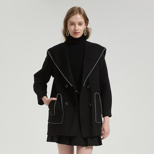 QH972斯尔丽2025秋冬新款高级感气质手工撞色大领一手长羊毛大衣外 商品图0