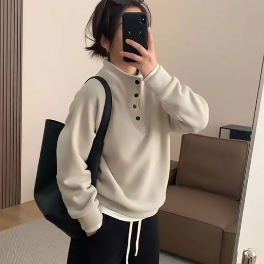 【3-7天发货】美式复古双面澳粒绒立领卫衣 加绒加厚高克重超保暖 商品图0