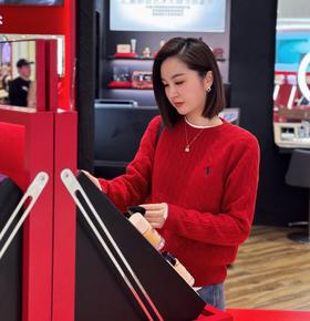 𝐑𝐋拉夫招财红一见钟情圆领开衫拧花百搭毛衫