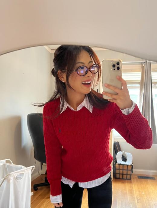 𝐑𝐋拉夫招财红一见钟情圆领开衫拧花百搭毛衫 商品图6