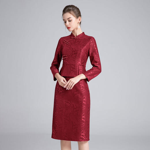 4IA1082-1高端婚宴礼服妈妈装秋冬喜婆婆假两件套中式婚礼裙子 商品图2