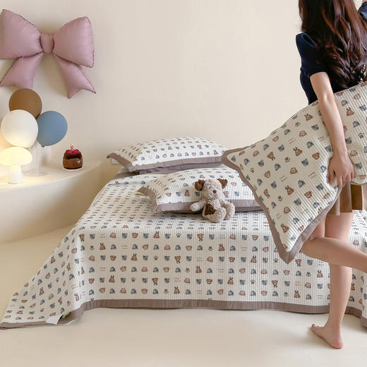 全棉双层纱ins风床盖三件套 四季可用三层夹棉床盖 商品图1