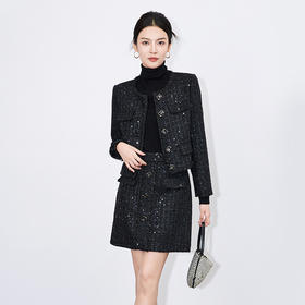 轻奢小香风亮片羊毛外套+时髦半身裙两件套WLZD2431708