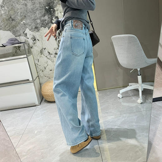 显瘦高腰垂感加厚加绒牛仔裤女秋冬裤子宽松直筒阔腿裤冬季长裤 商品图0