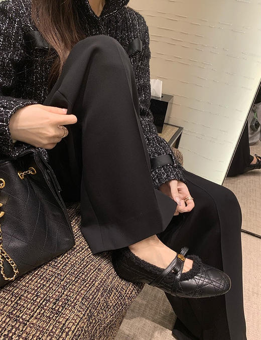 小羊皮山茶花珍珠羊毛绒绒毛玛丽珍真皮鞋 商品图6