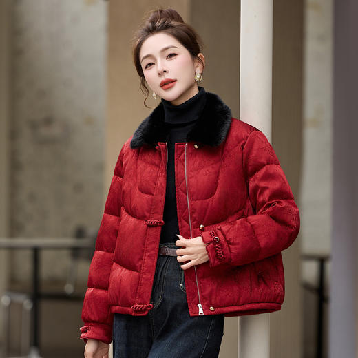 新中式国风短款羽绒服2025冬季新款红色盘扣小个子洋气保暖外套YRX9333 商品图0