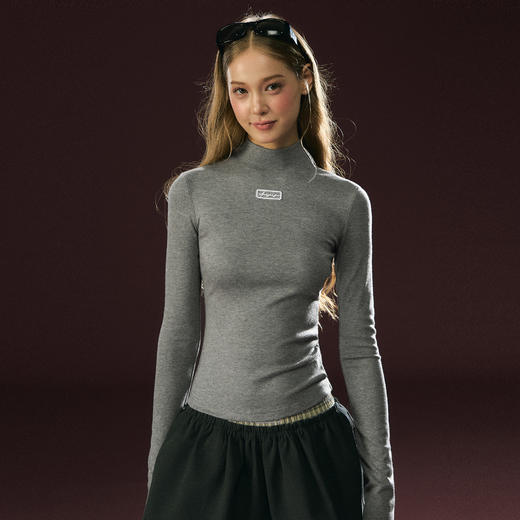 Ariseism 美式复古半高领长袖T恤女秋冬新款内搭打底衫上衣 商品图0