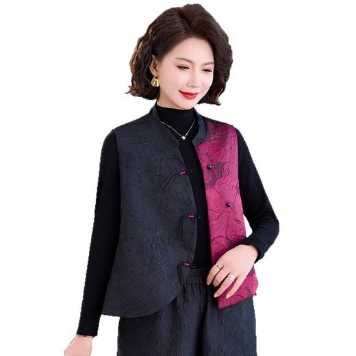 中年妈妈复古提花秋冬新款马甲背心女士立领改良斜襟盘扣上衣套装 商品图4