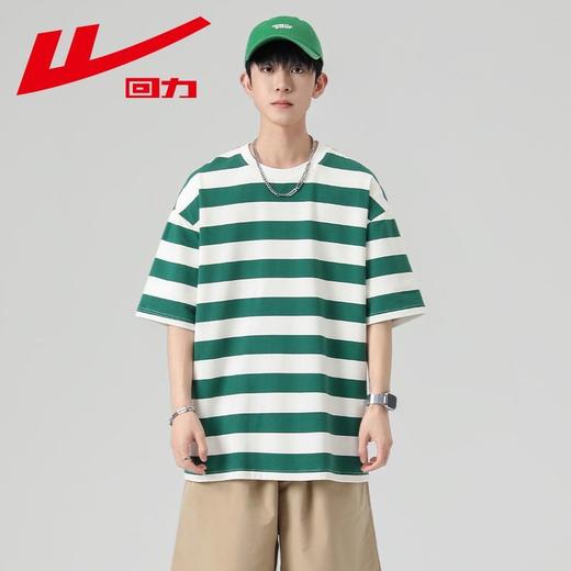 回力条纹t恤男短袖新款潮流男士宽松半袖美式圆领短袖男夏季 商品图2