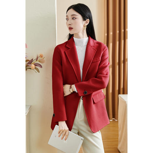 米思阳2025冬新款优雅通勤新年喜庆一粒扣羊毛西装毛呢外套女2058 商品图3