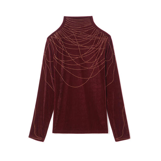 KQLE37M2971 2026春季新款洋气百搭高领纯色烫钻丝绒长袖打底衫修身显瘦T恤女 商品图3