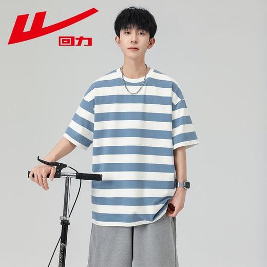 回力条纹t恤男短袖新款潮流男士宽松半袖美式圆领短袖男夏季 商品图7