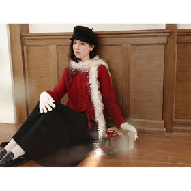 鹿向南「糖渍玫瑰」慵懒风复古红色毛衣外套女秋冬高级感针织开衫