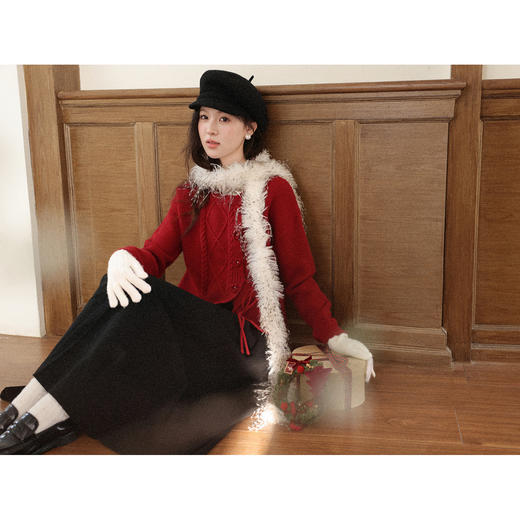 鹿向南「糖渍玫瑰」慵懒风复古红色毛衣外套女秋冬高级感针织开衫 商品图0