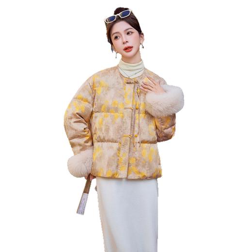 新中式国风羽绒服女短款冬季高级感复古提花洋气减龄90白鸭绒外套EBDU802 商品图4