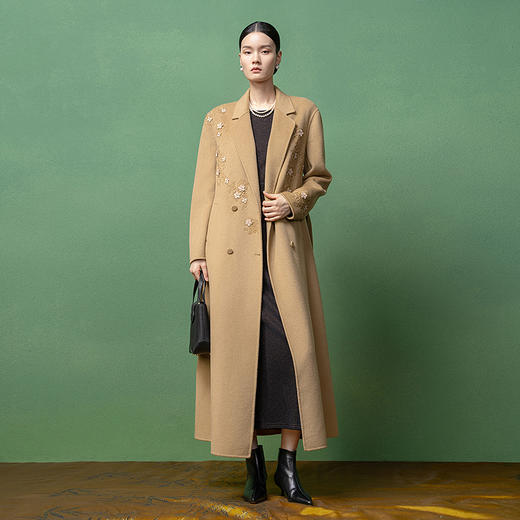 【林栖设计小店】【林栖作品】绵羊毛双面呢手工钉花蕾丝2025秋季新款大衣1953112 商品图0