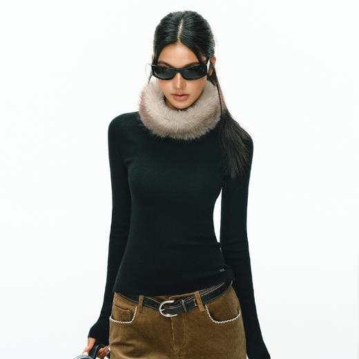 Ariseism 美式复古设计感毛领围脖可脱卸毛衣针织衫女秋冬新款 商品图1