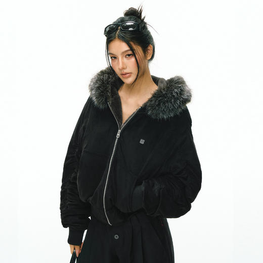Ariseism 美式复古设计感连帽可拆卸毛领棉服女冬季新款 商品图1