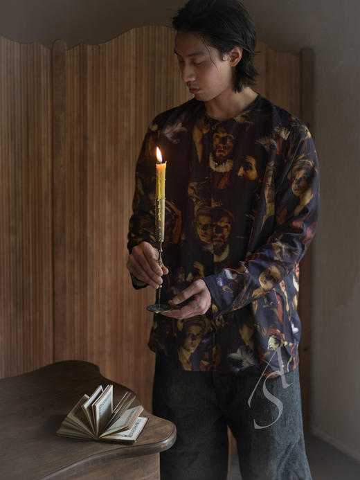 Paul Harnden 25AW 男士烛光肖像印花羊毛斜襟SLANT 衬衫 商品图0