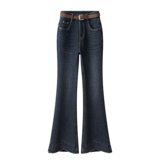 「自」全新升级【铂金会员165/天猫219/差价54】(00942)洛诗琳复古毛边加绒牛仔裤2025年秋冬新款高腰显瘦喇叭裤 商品图4